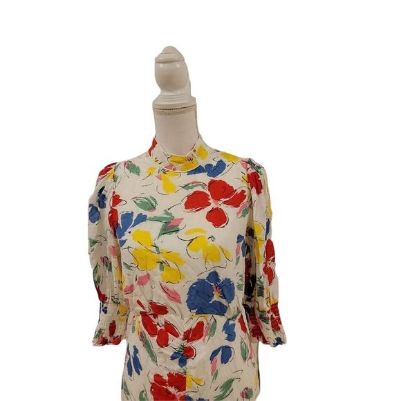 RIXO White Floral Mock Neck Maxi Dress Size 8 Midi length hard to find dress - Picture 3 of 10